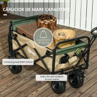 Outsunny Carucior de Exterior Pliabil, Capacitate de 100KG, Kaki(m-8)