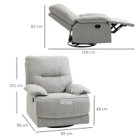 HOMCOM Relaxsessel mit Liegefunktion, Fußstütze, bis 160 kg, 89x98x101cm, Hellgrau(m-3)
