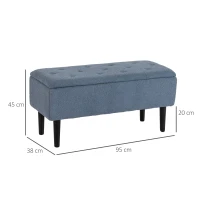 HOMCOM Gestoffeerde Bank met Opbergruimte, Zitkist, Kasjmier-Look, tot 120 kg, Natuurhout Frame, 95 x 38 x 45 cm, Blauw(m-3)