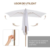 Outsunny Umbrela de Gradina 2x3 m, Umbrela Parasolar Impermeabila din Lemn Lacuit cu Copertina Detasabila, Alb(m-4)