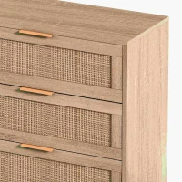 Commode en rotin avec 6 tiroirs pour chambre et salon, meuble de rangement en panneau de particules de haute qualité, 130x40x75 cm, Naturel(m-6)