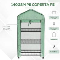 Outsunny Mini sera pe 3 nivele cu acoperis PE intarit si roti, Se(m-5)