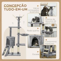 PawHut Arranhador para Gatos de 134,2 cm com Caverna Plataformas Rato de Brinquedo Rede e Postes de Sisal 50x35x134,2 cm Cinza(m-7)