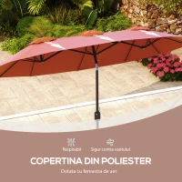 Outsunny Umbrela de soare de gradina basculabila dubla cu deschidere cu manivela, copertina cu orificii de ventilatie si 12 nervuri, 295x152x222cm, rosu(m-7)