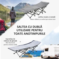Outsunny Pat Pliabil pentru Camping cu Buzunare de Depozitare și Geantă de Transport, Pat pentru Camping, 188x64.5x53 cm, Gri(m-4)