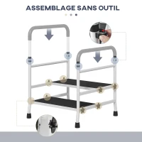 HOMCOM Marchepied escabeau 2 marches avec 2 poignées barres de sécurité hauteur réglable pour appui noir blanc(m-6)