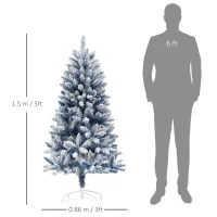 HOMCOM 5ft Flocked Artificial Christmas Tree with 450 Snow Frosted Tips, Metal Stand, Snowy Hinged Xmas Tree, Blue(m-3)