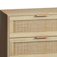 Commode en rotin avec 6 tiroirs pour chambre et salon, meuble de rangement en panneau de particules de haute qualité, 130x40x75 cm, Naturel(m-5)