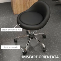 HOMCOM Scaun rulant pentru scalon din piele PU cu spatar, Scaun pentru salon cu inaltime reglabila(m-6)