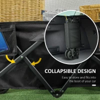 Outsunny Folding Garden Trolley, 180L Wagon Cart with Extendable Side Walls, for Beach, Camping, Festival, Black(m-5)