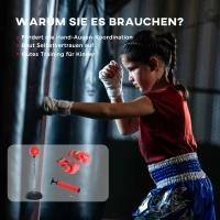 HOMCOM Box-Set mit Punchingball, höhenverstellbar, inkl. Boxhandschuhe, 126-144cm, Rot(m-5)
