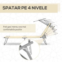 Outsunny Sezlong pentru Gradina cu Baldachin Reglabil, Sezlong pentru Plaja Pliabil Rabatabil pe 4 Niveluri, Bej(m-5)