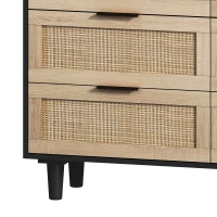 Commode de Rangement en Rotin avec 6 Tiroirs, Structure en Panneaux de Particules de Haute Qualité, Meuble de Rangement pour Chambre et Salon, Noir(m-7)