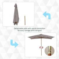 Outsunny Umbrela de Gradina 2x3 m, Umbrela Parasolar Impermeabila din Lemn Lacuit cu Copertina Detasabila, Gri(m-4)