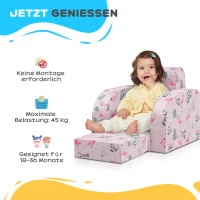 AIYAPLAY Kinderstoel met Slaapfunctie, tot 3 Jaar/45 kg, Flamingopatroon, 46,5x93x28,5 cm, Roze(m-8)