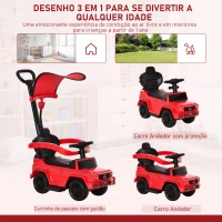 HOMCOM Carro Andador para Crianças Mercedes G350 com Buzina Capô Removível Encosto e Suporte de Proteção 85,5x40,5x95 cm Vermelho(m-4)