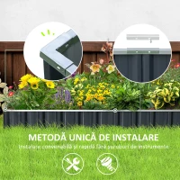 Outsunny Jardinieră Modulară Fără Fund, Jardinieră Ridicată din Oțel pentru Plante și Ierburi, 258x90x30 cm, Gri Închis(m-5)