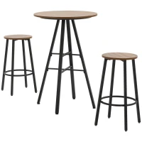 HOMCOM Ensemble table haute ronde design industriel + 2 tabourets ronds avec repose-pied en acier 2 personnes naturel noir(m-10)