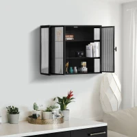 Credenza Moderna Ripostiglio a Due Ante con Vetrata e Ripiani a Tre Livelli per Ingresso, Soggiorno, Bagno e Sala da Pranzo, Nero(m-6)