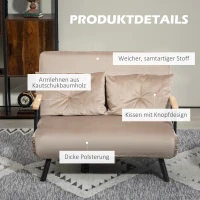 HOMCOM Slaapfauteuil met houten armleuningen, metalen frame, tot 120 kg voor kamer en slaapkamer voor gezinshuis, lichtbruin(m-6)