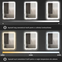 kleankin Oglinda LED, oglindă de machiaj și baie, lumina Reglabilă cu 3 culoare, Design anti-aburire, 70 x 50 cm, Argintiu(m-5)