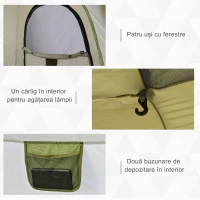 Outsunny Cort pentru Camping cu 2 Locuri, Cort cu Ușă, 3 Ferestre cu Plasă și Geantă pentru Transport, 240x240x199 cm, Verde(m-6)