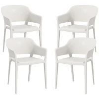 Outsunny Set 4 Scaune Gradina Plastic PP – Spatar inalt, Cotiera, Rezistente UV(m-10)