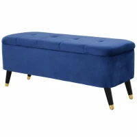 HOMCOM Banc de rangement, bout de lit, coffre de rangement, repose-pieds en velours côtelé avec couvercle, pour salon, chambre, entrée, 117 x 44 x 50 cm, bleu(m-1)