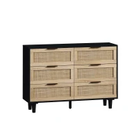 Commode de Rangement en Rotin avec 6 Tiroirs, Structure en Panneaux de Particules de Haute Qualité, Meuble de Rangement pour Chambre et Salon, Noir(m-2)