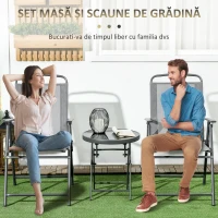 Outsunny Set de Exterior din 3 Piese cu Masă cu Blat din Sticlă și 2 Scaune Pliabile din Plasă, Ф45x50 cm, Gri Deschis(m-5)