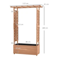 Outsunny Strat de Grădină Înălțat cu Grilaj și Acoperiș, Jardinieră din Lemn pentru Plante Cățărătoare, 112x41x180 cm, Maro(m-3)
