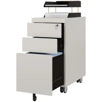 HOMCOM Szafka na dokumenty, Kontener na kółkach, zamykany, na pliki wiszące, obudowa stalowa, 30x50x61 cm, Biały(m-1)