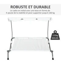 Outsunny Bain de Soleil 2 Places lit de Jardin Design Contemporain Toit réglable 2 roulettes 2 oreillers Acier époxy Polyester crème(m-6)