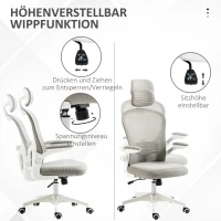 Vinsetto Bürostuhl, drehbares Kopfteil, höhenverstellbar, Nierenpolster, atmungsaktiver Bezug, bis 120kg, Grau(m-3)