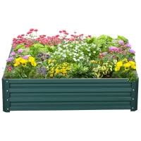 Outsunny Pat de Gradina Suprainaltat 120x120x30cm Galvanizat, Pat Suprainaltat pentru Plante cu Cadru din Otel pentru Legume, Flori, Plante si Ierburi, Verde(m-10)
