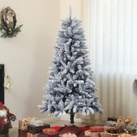 HOMCOM 5ft Flocked Artificial Christmas Tree with 450 Snow Frosted Tips, Metal Stand, Snowy Hinged Xmas Tree, Blue(m-10)