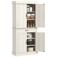 HOMCOM Kitchen Cupboard with 4 Doors, Freestanding Storage Cabinet with Wide Drawer and Shelves for Living Room, 180cm, White Wood Grain(m-1)