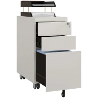 HOMCOM Szafka na dokumenty, Kontener na kółkach, zamykany, na pliki wiszące, obudowa stalowa, 30x50x61 cm, Biały(m-10)