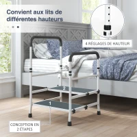 HOMCOM Marchepied escabeau 2 marches avec 2 poignées barres de sécurité hauteur réglable pour appui noir blanc(m-4)