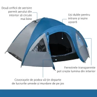 Outsunny Cort pentru Camping 4 Persoane cu Buzunare de Depozitare(m-7)