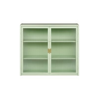 Bufet modern cu două uși, vitrină și rafturi pe trei niveluri pentru hol, living, baie, sufragerie, Verde