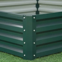 Outsunny Pat de Gradina Suprainaltat 120x120x30cm Galvanizat, Pat Suprainaltat pentru Plante cu Cadru din Otel pentru Legume, Flori, Plante si Ierburi, Verde(m-9)
