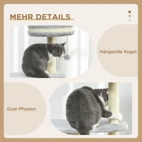 PawHut Krabpaal met Krabton, 1 Kattenbed en Kattenspeelgoed, 59 cm x 35 cm x 100 cm, Grijs(m-5)