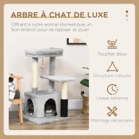 PawHut Arbre à chat arbre à grimper griffoir massage pour chat centre d'activités avec niche et plates-formes hauteur 85 cm gris clair(m-4)