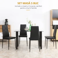 HOMCOM Set Masa de Sufragerie cu 4 Scaune, cu Sticla Securizata(m-4)