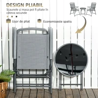 Outsunny Set de Exterior din 3 Piese cu Masă cu Blat din Sticlă și 2 Scaune Pliabile din Plasă, Ф45x50 cm, Gri Deschis(m-4)