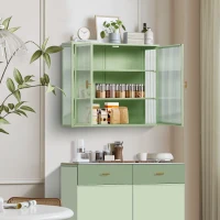 Credenza Moderna Ripostiglio a Due Ante con Vetrina e Ripiani a Tre Livelli per Ingresso, Soggiorno, Bagno e Sala da Pranzo, Verde(m-4)