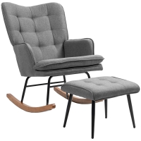 HOMCOM Fotel Bujany z Podnóżkiem, Komfortowy, do 130 kg, Wygląd Lnu, 64x89x90cm, Ciemnoszary