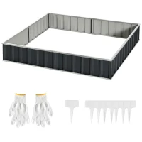 Outsunny Jardinieră Modulară Fără Fund, Jardinieră Ridicată din Oțel pentru Plante și Ierburi, 258x90x30 cm, Gri Închis(m-10)
