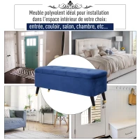 HOMCOM Banc de rangement, bout de lit, coffre de rangement, repose-pieds en velours côtelé avec couvercle, pour salon, chambre, entrée, 117 x 44 x 50 cm, bleu(m-5)